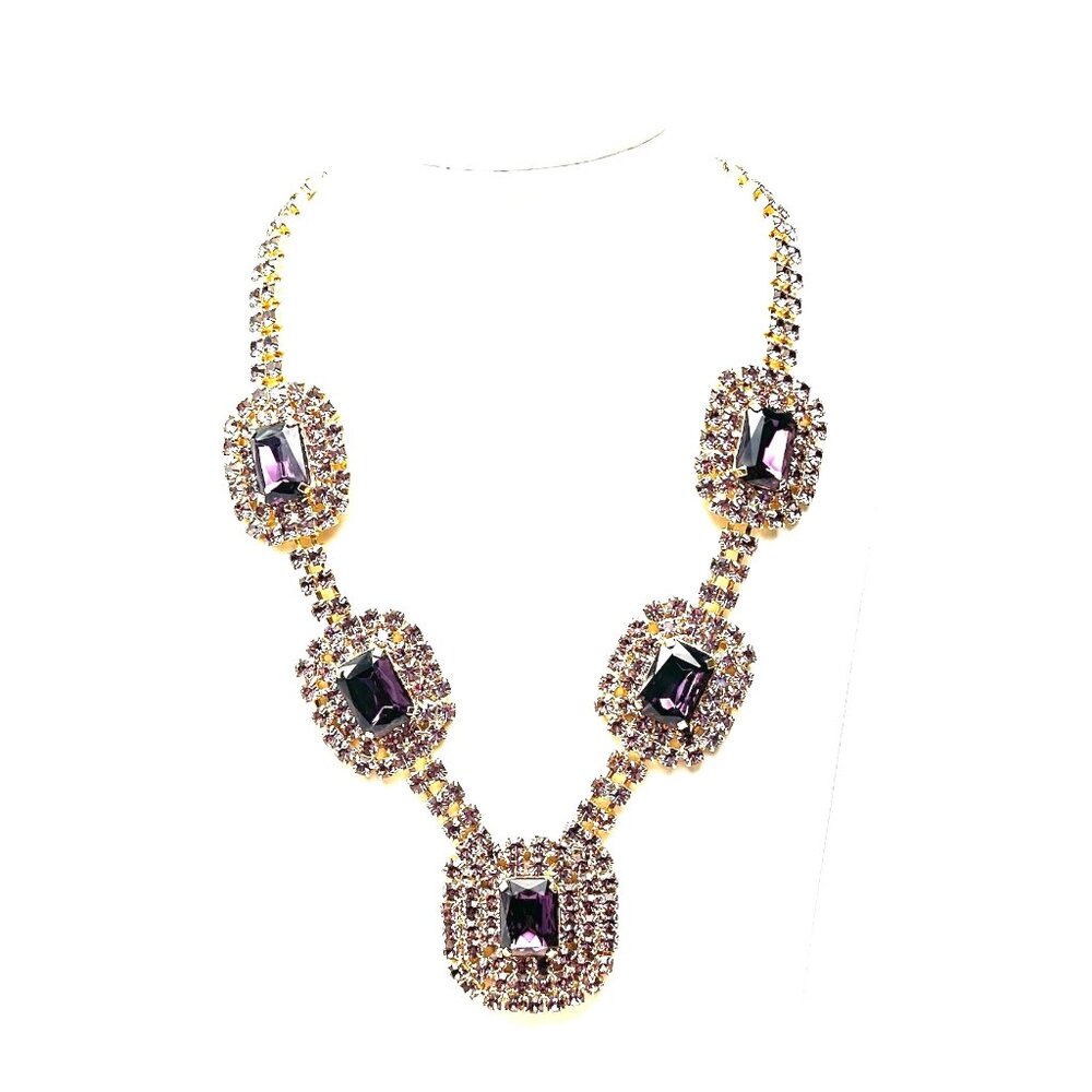 Vintage 1980s Czech Crystal  Parure—Deep Purple Crystal Rhinestone Set — EUC - Picture 12 of 14